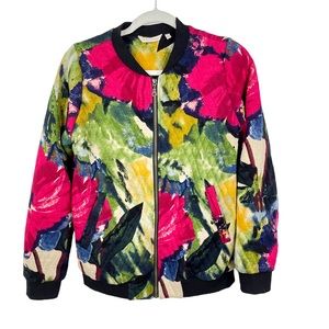 Soft Surroundings NWOT Floribella Quilted Floral Bomber Jacket Black Pink